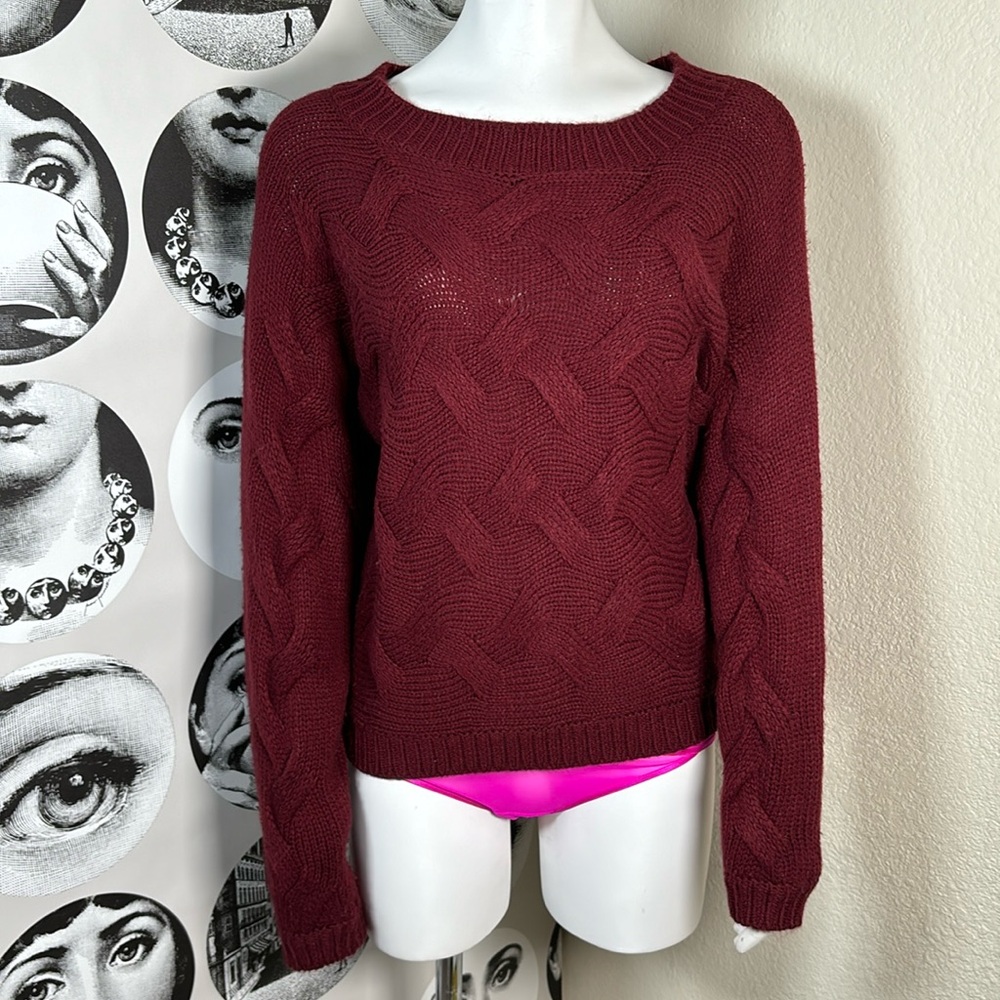 by the way Raquel Oxblood Knit Sweater w/ Wide Sleeves, Sz S